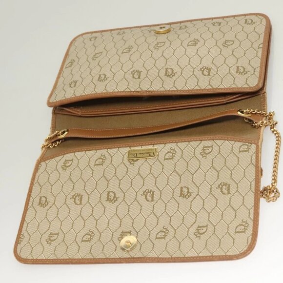 Christian Dior Honeycomb Canvas Chain Shoulder Bag PVC Beige Gold Auth ti3242 - Picture 12 of 16